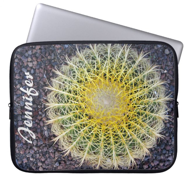 Tropical Cactus on Gravel Green Yellow any Name Laptop Sleeve (Front)