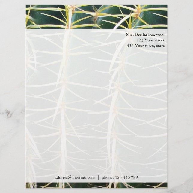Tropical Cactus Photo Custom Address Customised Letterhead (Front)