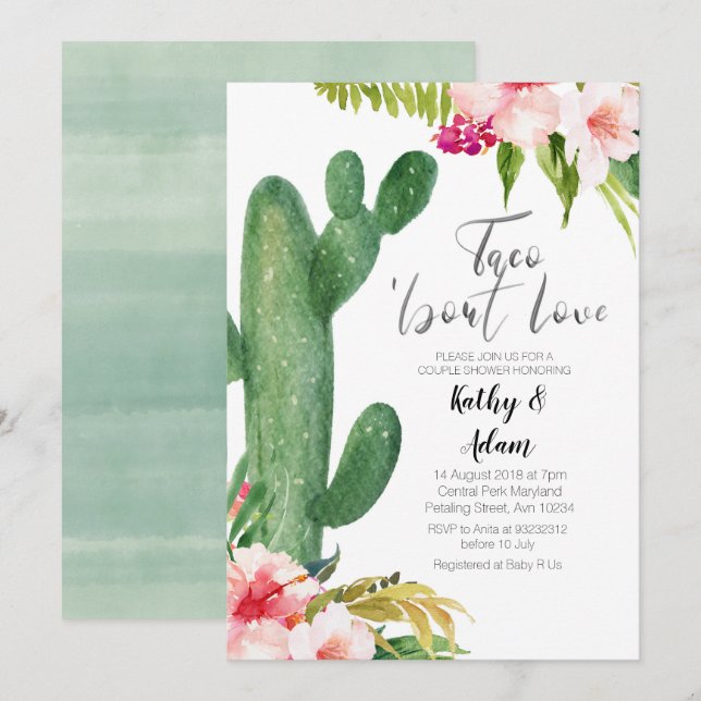 Tropical Cactus Taco about Love COUPLES SHOWER Invitation (Front/Back)