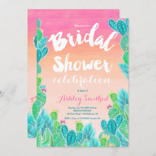 Tropical cactus watercolor bridal shower invitation