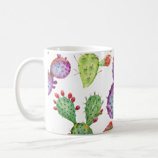 Tropical Cactus: Watercolor Seamless Pattern Coffee Mug (Left)