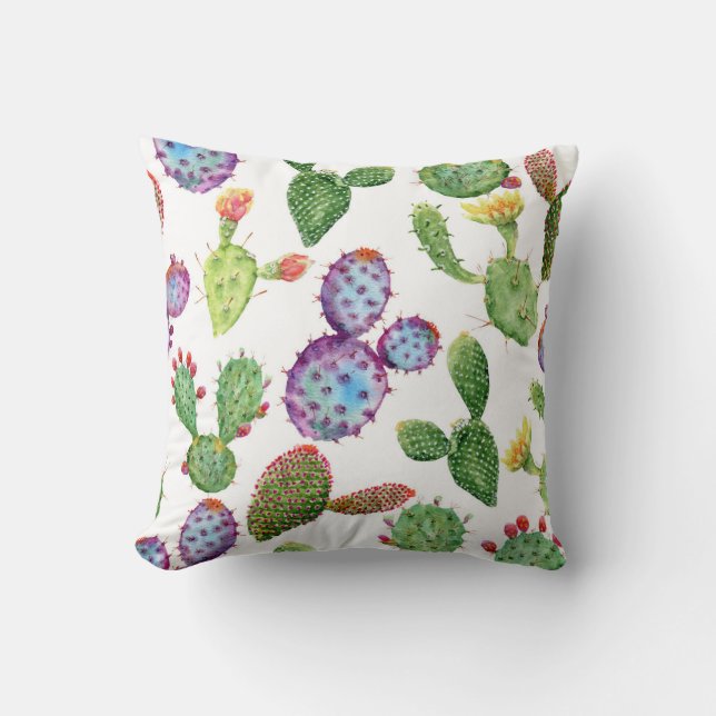 Tropical Cactus: Watercolor Seamless Pattern Cushion (Front)