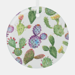 Tropical Cactus: Watercolor Seamless Pattern Glass Tree Decoration