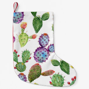 Tropical Cactus: Watercolor Seamless Pattern Small Christmas Stocking
