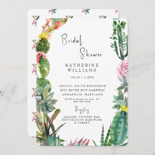 Tropical Cactus White Rounded Bridal Shower Invitation