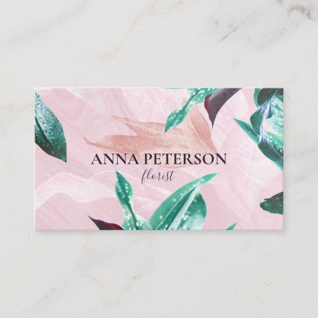 Tropical Calla Lilly Floral Pink Elegant Business  Card (Front)