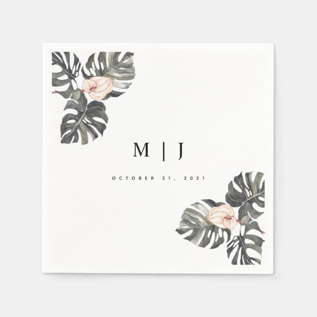 Tropical Calla Lily Minimalist Wedding Cocktail Napkin (Front)