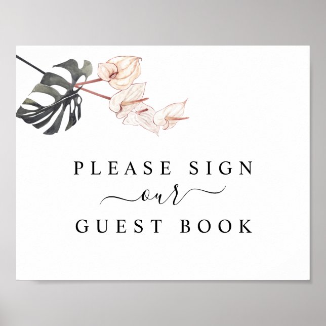 Tropical Calla Lily Wedding Guest Book Sign (Front)