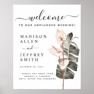 Tropical Calla Lily Wedding Unplugged Welcome Sign