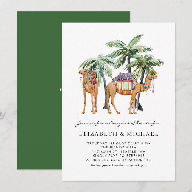 Tropical Camels & Palm Trees Desert Couples Shower Invitation (Front/Back)