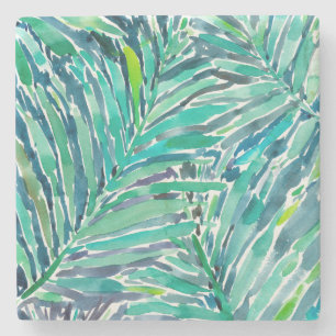Tropical Canopy Palm Jungle Watercolor Print Stone Coaster
