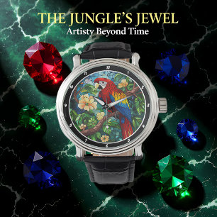 Tropical Canopy Time" - Stained Glass Parrot Watch
