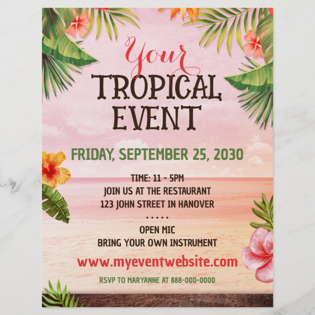Tropical Caribbean Beach Party Event Flyer (Front)