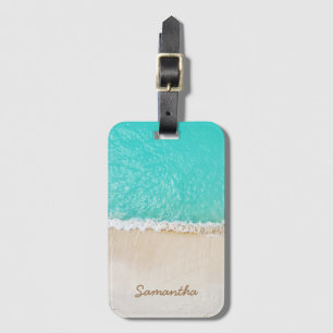 Tropical Caribbean Beach, Waves, and Sand Luggage Tag