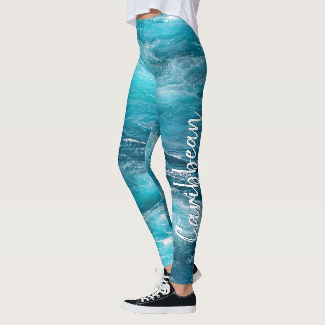 Tropical Caribbean Cruise Turquoise Water Photo Leggings (Left)