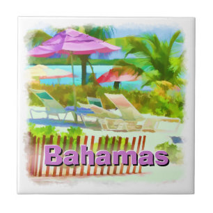 Tropical Caribbean Island Beach Scene - Painterly Tile