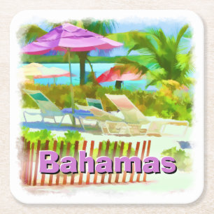 Tropical Caribbean Island Beach Scene - Souvenir  Square Paper Coaster