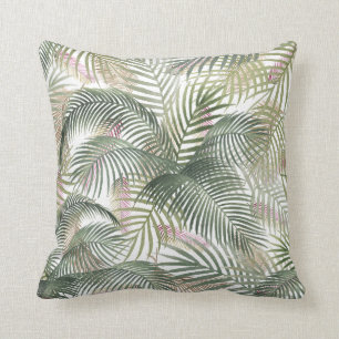 Tropical Caribbean Palm Leaves Watercolor Cushion