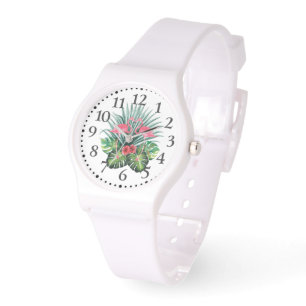 Tropical Caribbean Pink Flamingos Silicone Watch