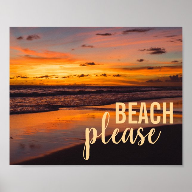 Tropical Caribbean Sunset Beach Please Poster (Front)