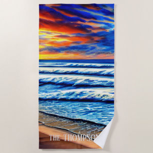 Tropical Caribbean Sunset over Clear Ocean Beach Towel