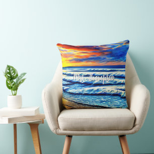 Tropical Caribbean Sunset over Clear Ocean Cushion