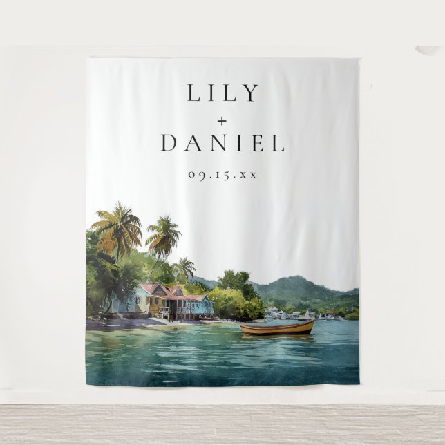 Tropical Caribbean Wedding Photo Backdrop Tapestry (Front)