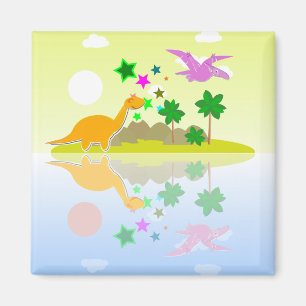 Tropical Cartoon Dinosaurs Island Fridge Magnet