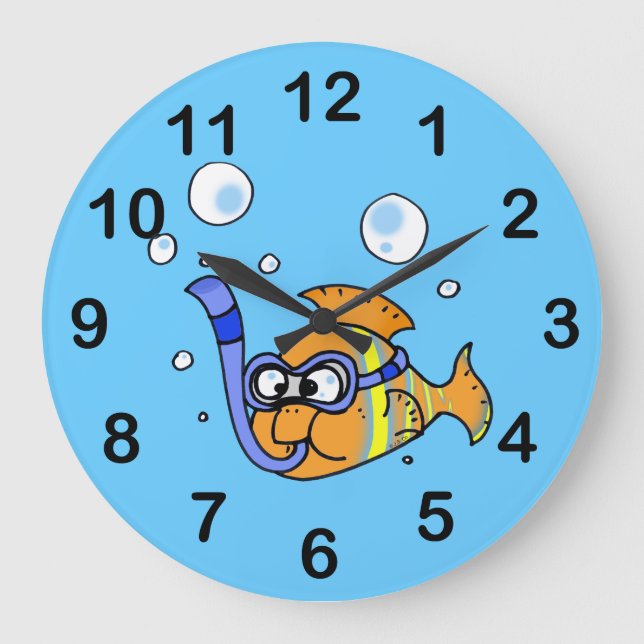 tropical cartoon fish large clock (Front)