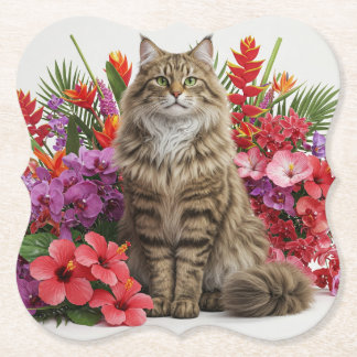 Tropical Cat Floral Bracket Coasters Design.