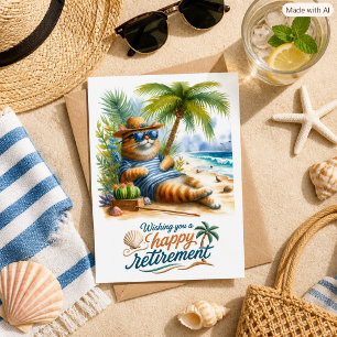 Tropical Cat Happy Retirement Beach Paradise Card