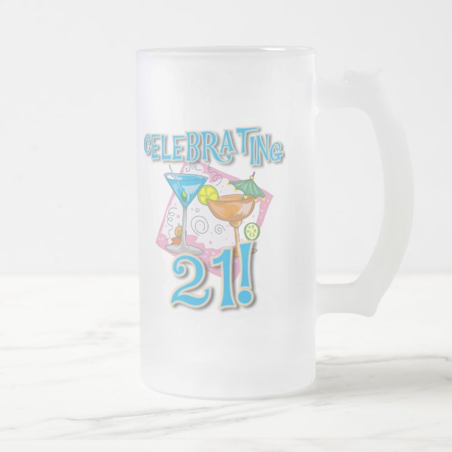Tropical Celebrating 21 Frosted Glass Beer Mug (Right)