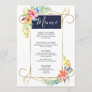 Tropical Cheer Colourful Flowers Gold Frame Menu