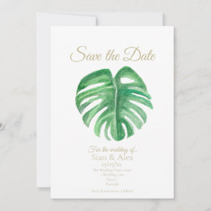 Tropical Cheese plant leaf Flat Save The Date Card