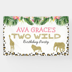 Tropical Cheetah Print Two Wild Safari Birthday Banner