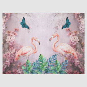 Tropical Cherry Blossom & Pink Flamingos Decoupage Tissue Paper