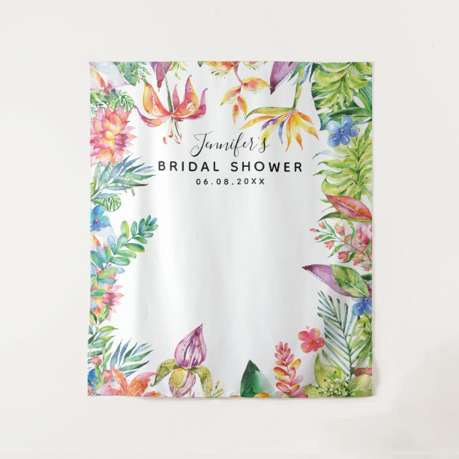 Tropical Chic Bridal Shower Photo Booth Backdrop Tapestry (Front)