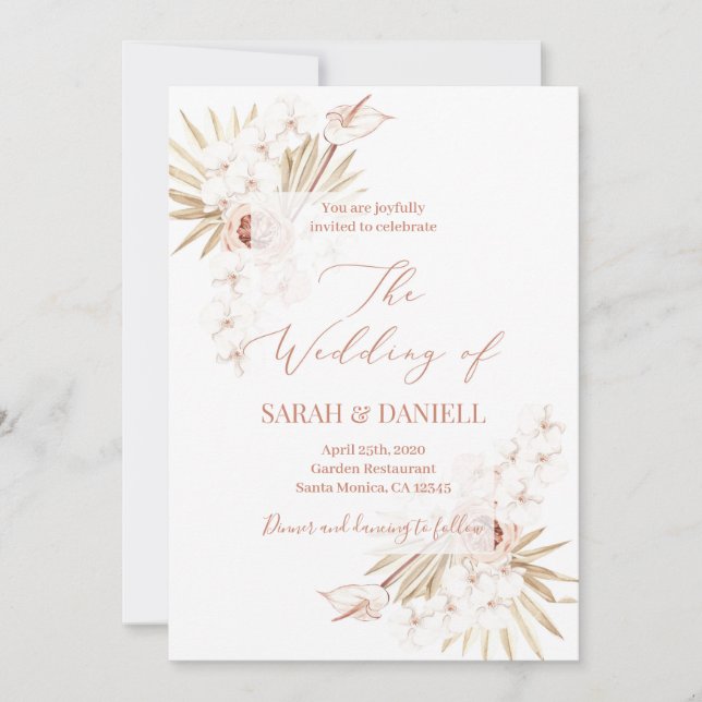 Tropical chic floral wedding invitation (Front)