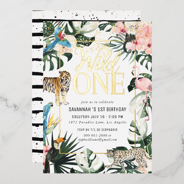 Tropical Chic | Gold Wild One Birthday Party  (Front/Back)
