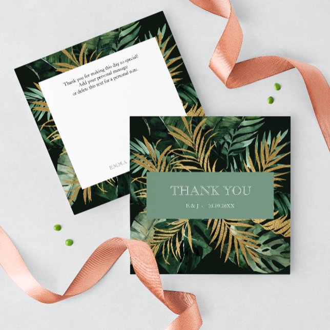 Tropical chic Palm leaves green  "Thank you" Card (Creator Uploaded)