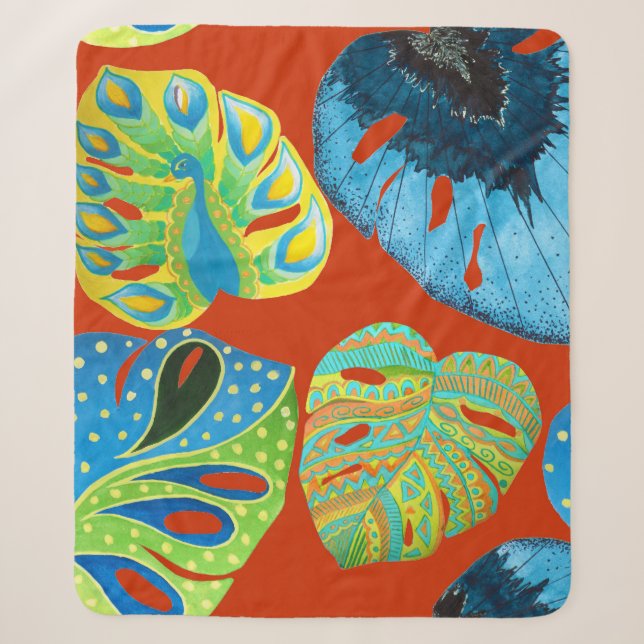 Tropical Chic: Seamless Leafy Pattern. Sherpa Blanket (Front)