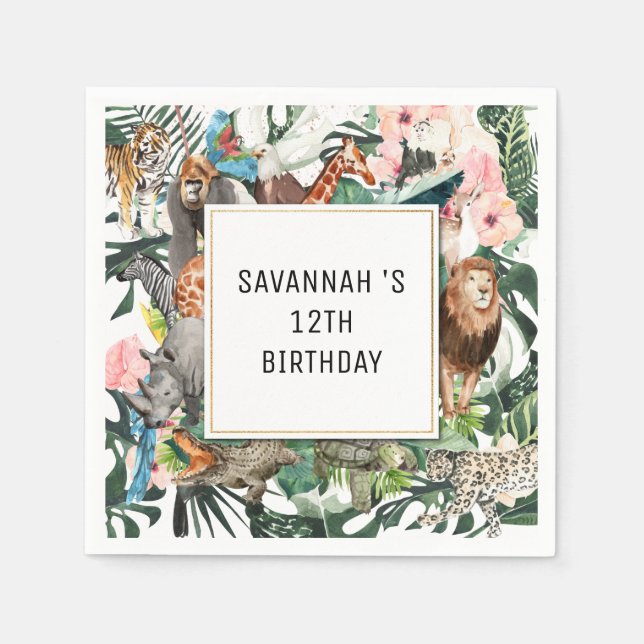 Tropical Chic | Wild Animal Birthday Party Napkin (Front)
