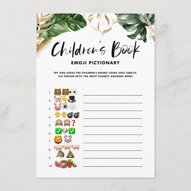 Tropical Children's Book Pictionary Baby Shower Enclosure Card (Front)