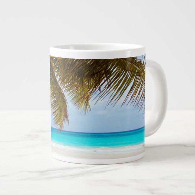 Tropical Chilling Beach Scene Large Coffee Mug (Front Right)