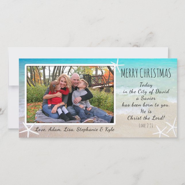 Tropical Christmas Beach Christian Photo Card (Front)