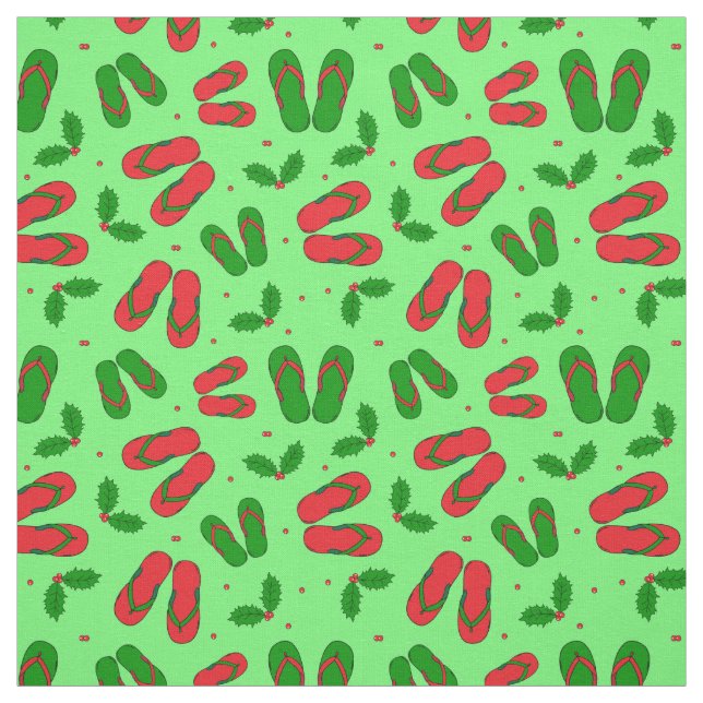Tropical Christmas Beach Flip Flops and Holly Fabric (Swatch)