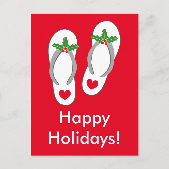 Tropical Christmas beach flip flops postcards (Front)