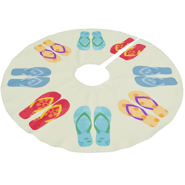 Tropical Christmas Beach Flip Flops Sandals Brushed Polyester Tree Skirt (Angled)