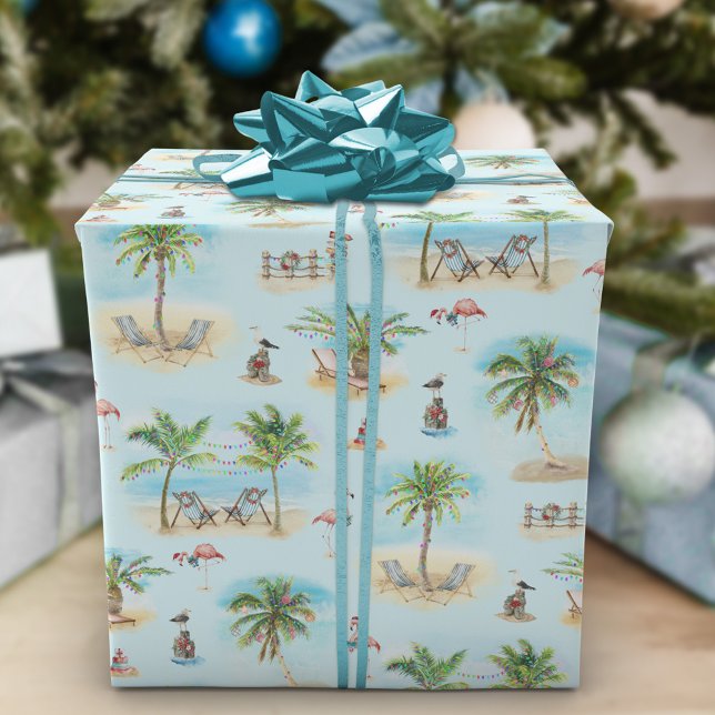Tropical Christmas Beach Palm Trees Wrapping Paper (Creator Uploaded)