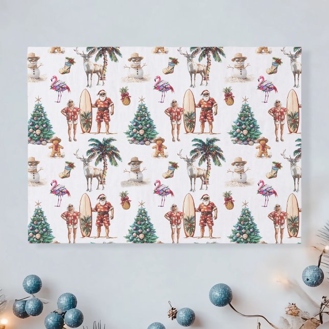 Tropical Christmas Beach Santa Claus Tissue Paper (Creator Uploaded)
